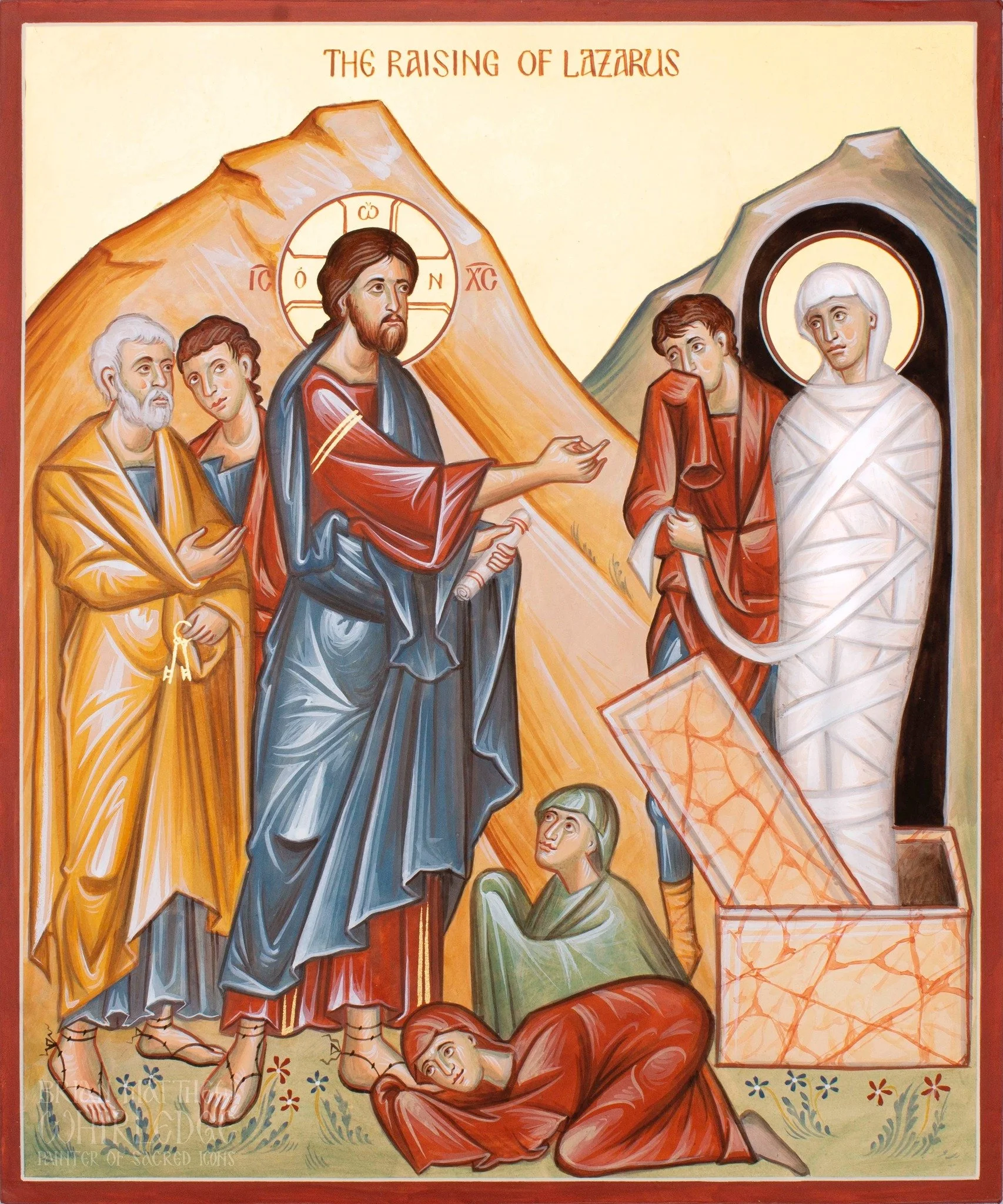 The Raising of Lazarus. 10x12&rdquo; Egg tempera and gold on panel. 2024.
On this day in the Holy Orthodox Church, the Saturday before Palm Sunday, we celebrate the resurrection of the friend of Christ, the holy and just Lazarus, who was dead four da