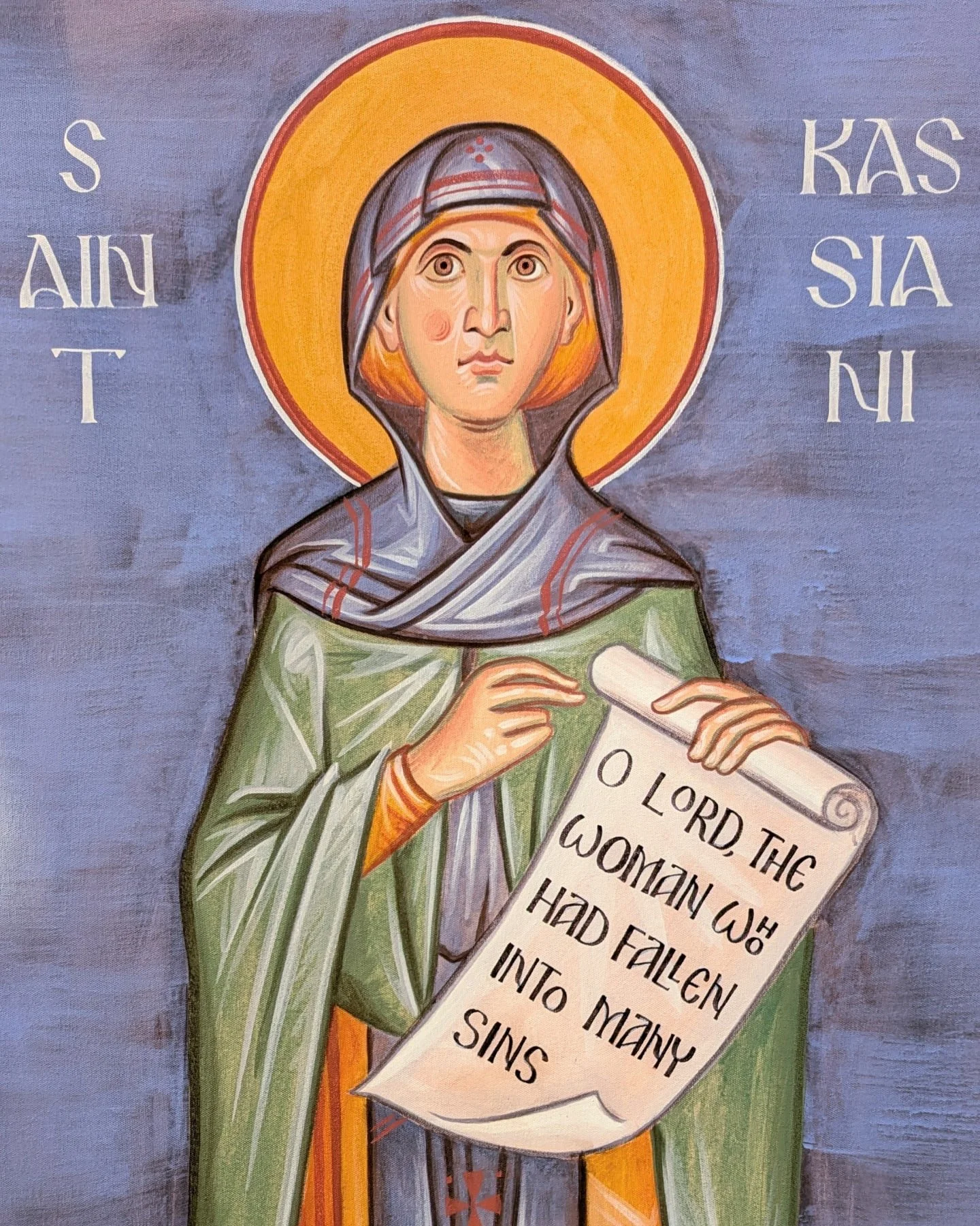 Saint Kassiani. Mural at St Nicholas Antiochian Orthodox Church, Urbana, IL. 2025.

Saint Kassiani is a well-known Byzantine poet, who lived during the reign of Emperor Theophilos (829 &ndash; 842).

She was tonsured about the year 820, and founded a