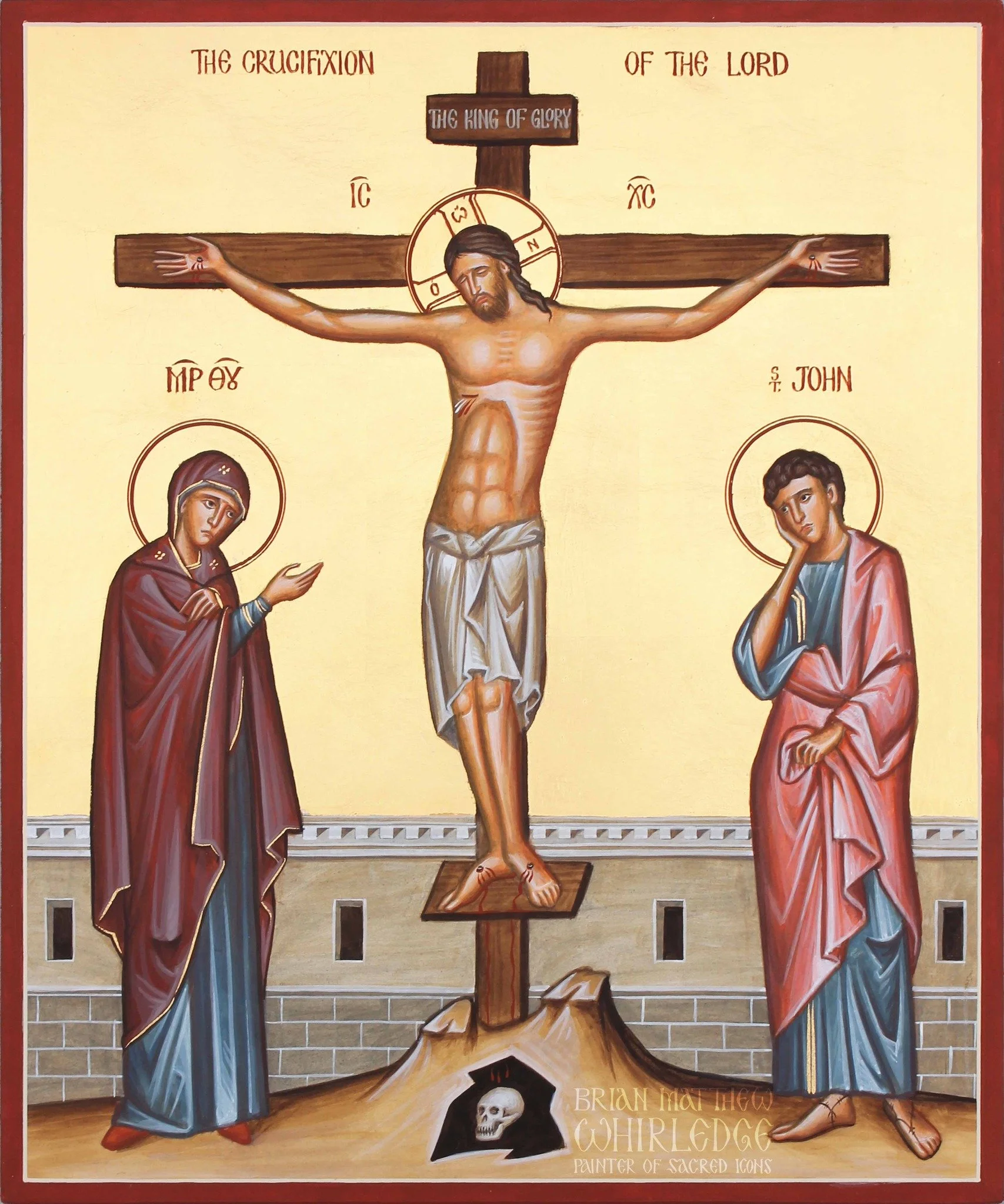 The Crucifixion of the Lord. Egg tempera and gold on panel. 10x12" 2021.
.
Today He who hung the earth upon the waters is hung on a tree.
The King of the angels is decked with a crown of thorns.
He who wraps the heavens in clouds is wrapped in t