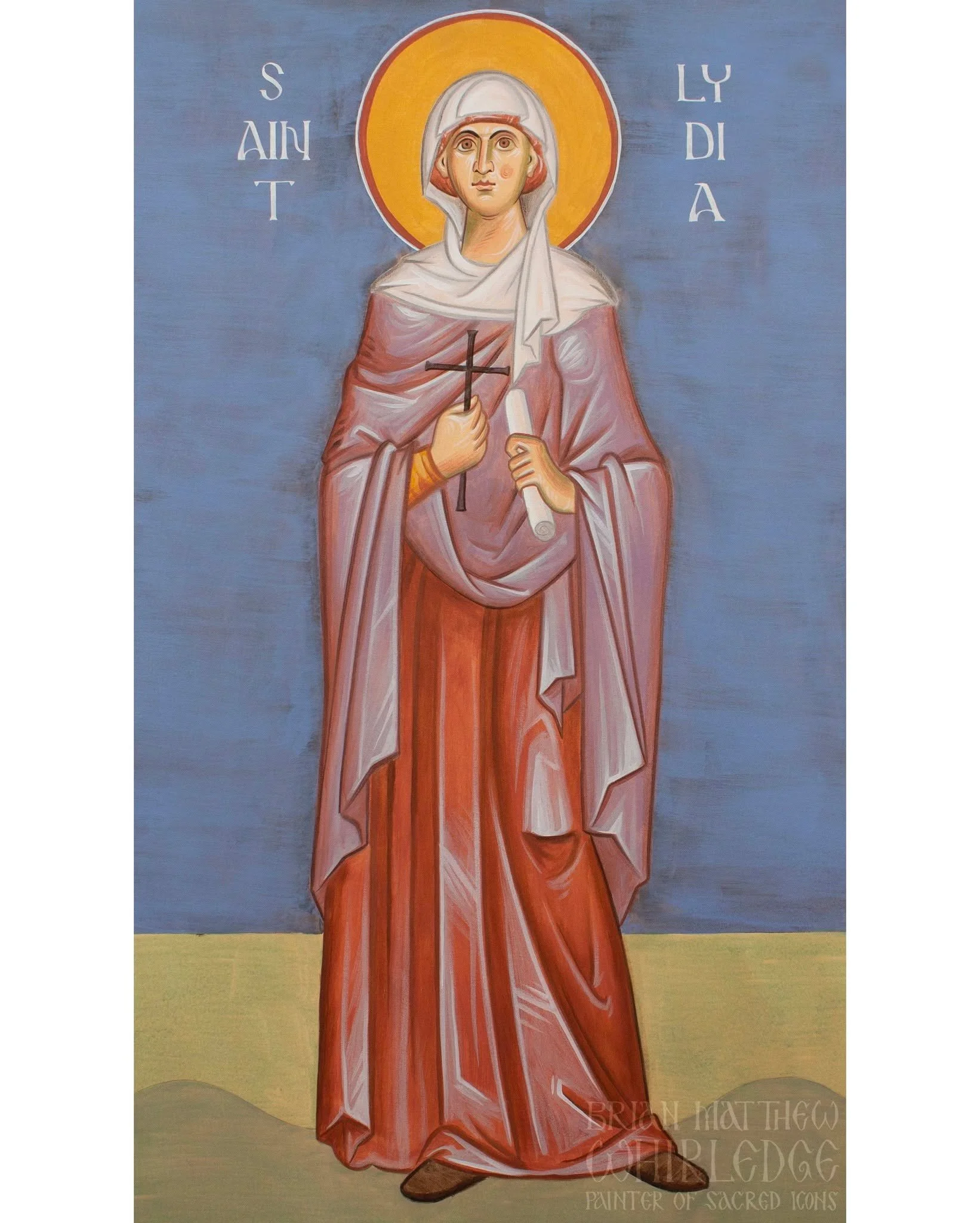 Saint Lydia of Philippi. Mural at St. Nicholas Antiochian Orthodox Church, Urbana, IL. 2025.
.
While Saint Paul was at Troas, he beheld a certain Macedonian in a dream (Acts 16:9), who entreated him, &ldquo;Come over to Macedonia and help us.&rdquo; 