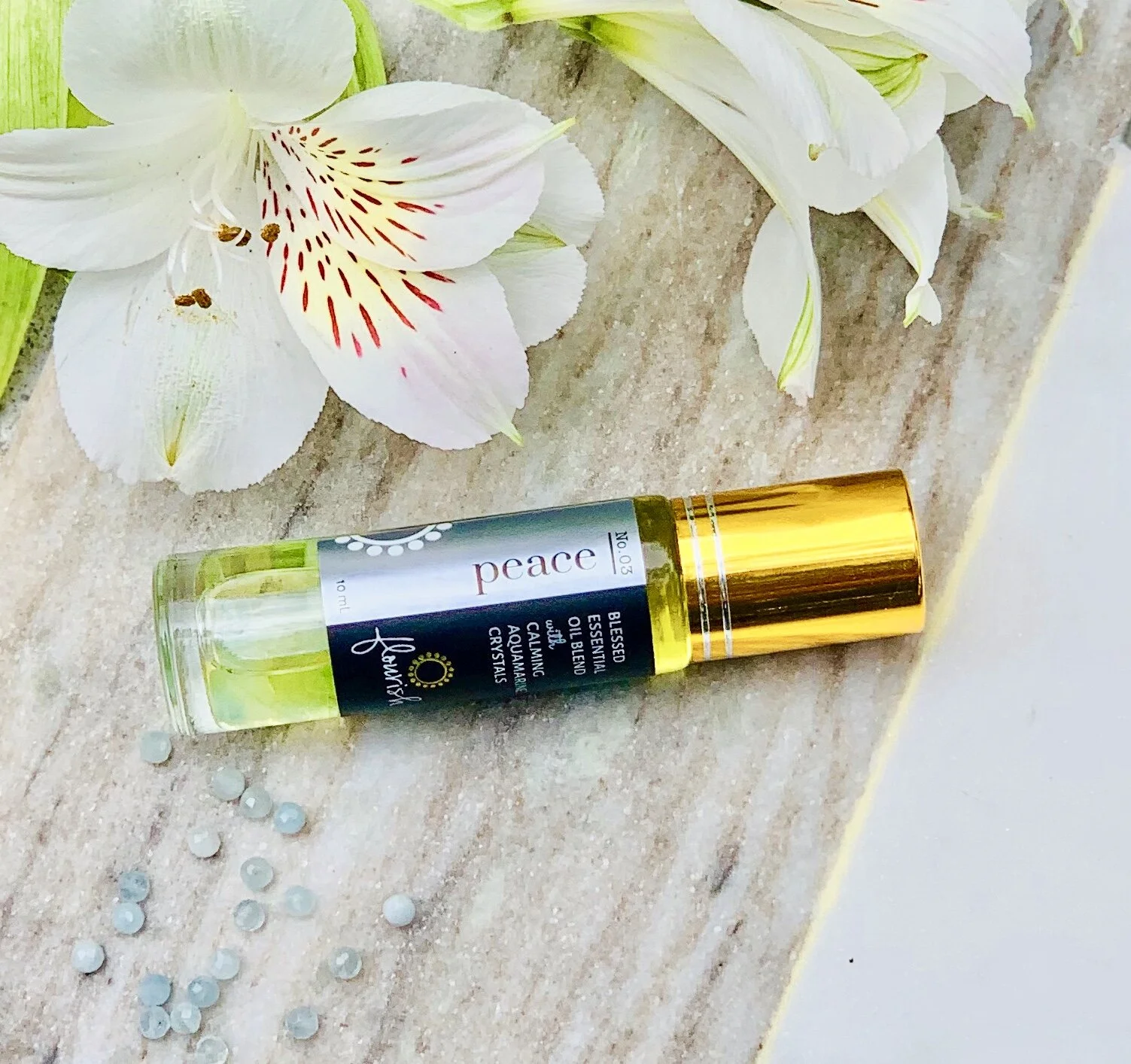 Peace Essential Oil Blend with Aquamarine Crystals