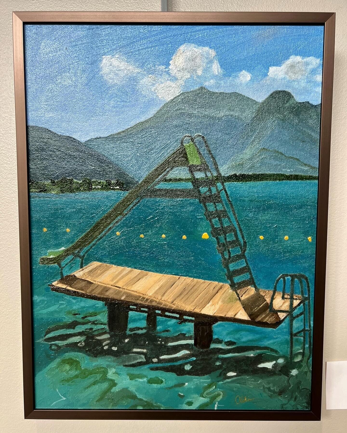 No. 11: &ldquo;Slide in!&rdquo; in the North Shore Art League show &ldquo;Water!&rdquo; The painting is of a Talloires-Montmin, France scene. This is a beginner level. There are some amazing pieces of art on display at Winnetka Community House! 🎨🛝?