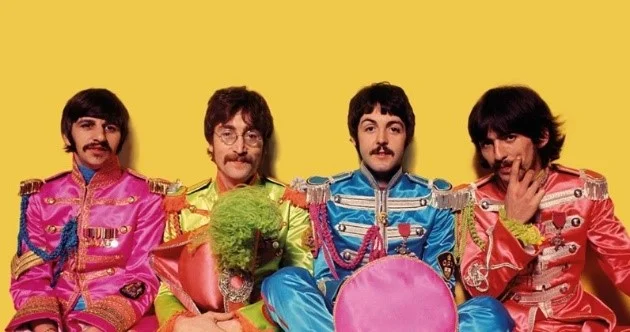 The psychedelic and colourful Beatles, when mustaches were required: Ringo, John, Paul, and George