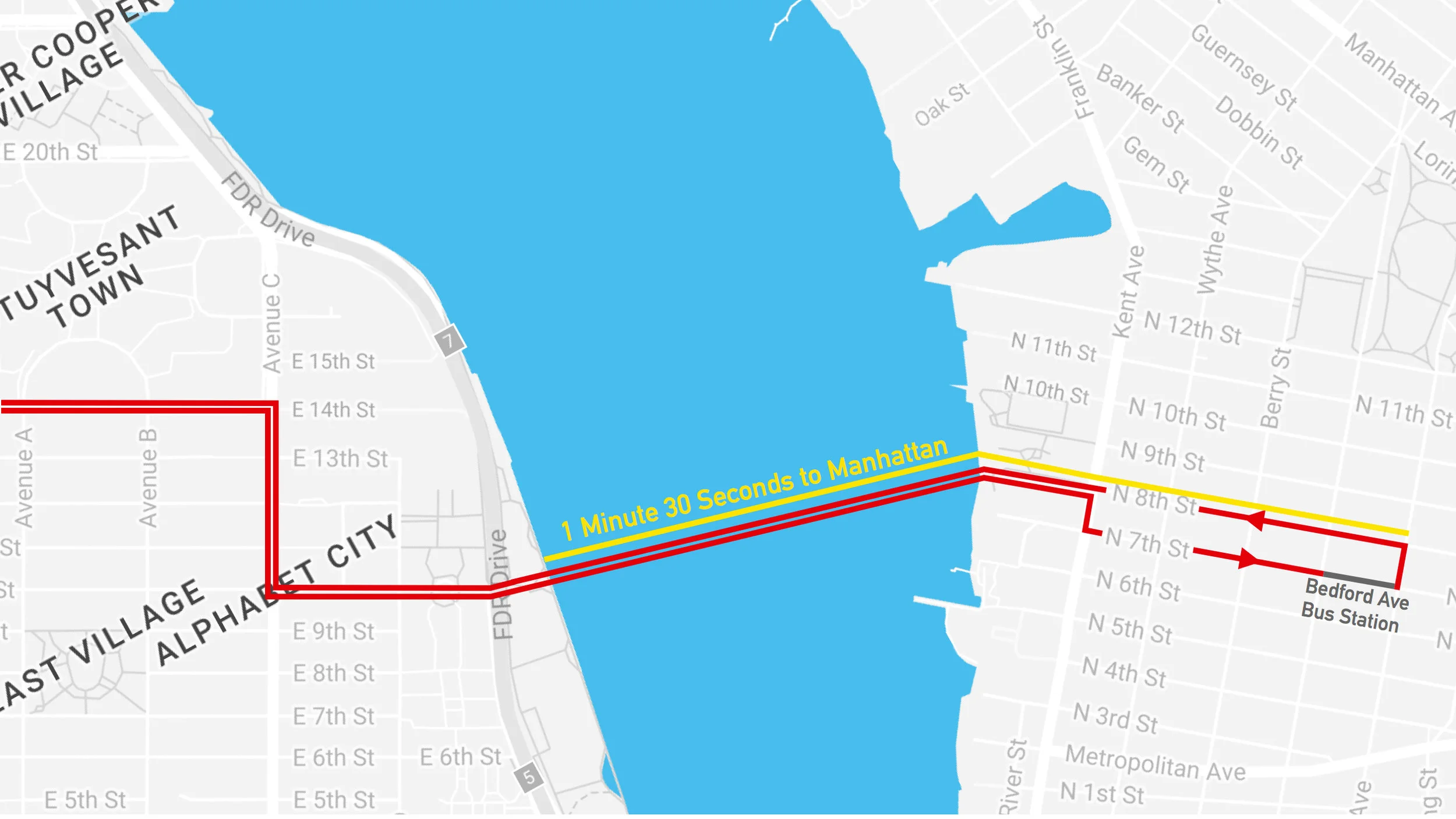 Brooklyn to Manhattan bus route.