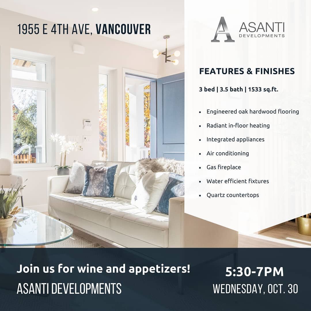 🏠 OPEN HOUSE: Wednesday, Oct. 30
5:30-7PM
--
📍1955 E 4th Ave, Vancouver
--
✨FEATURES:
&bull; Engineered oak hardwood flooring
&bull; Radiant in-floor heating
&bull; Integrated appliances
&bull; Air conditioning
&bull; Gas fireplace
&bull; Water eff