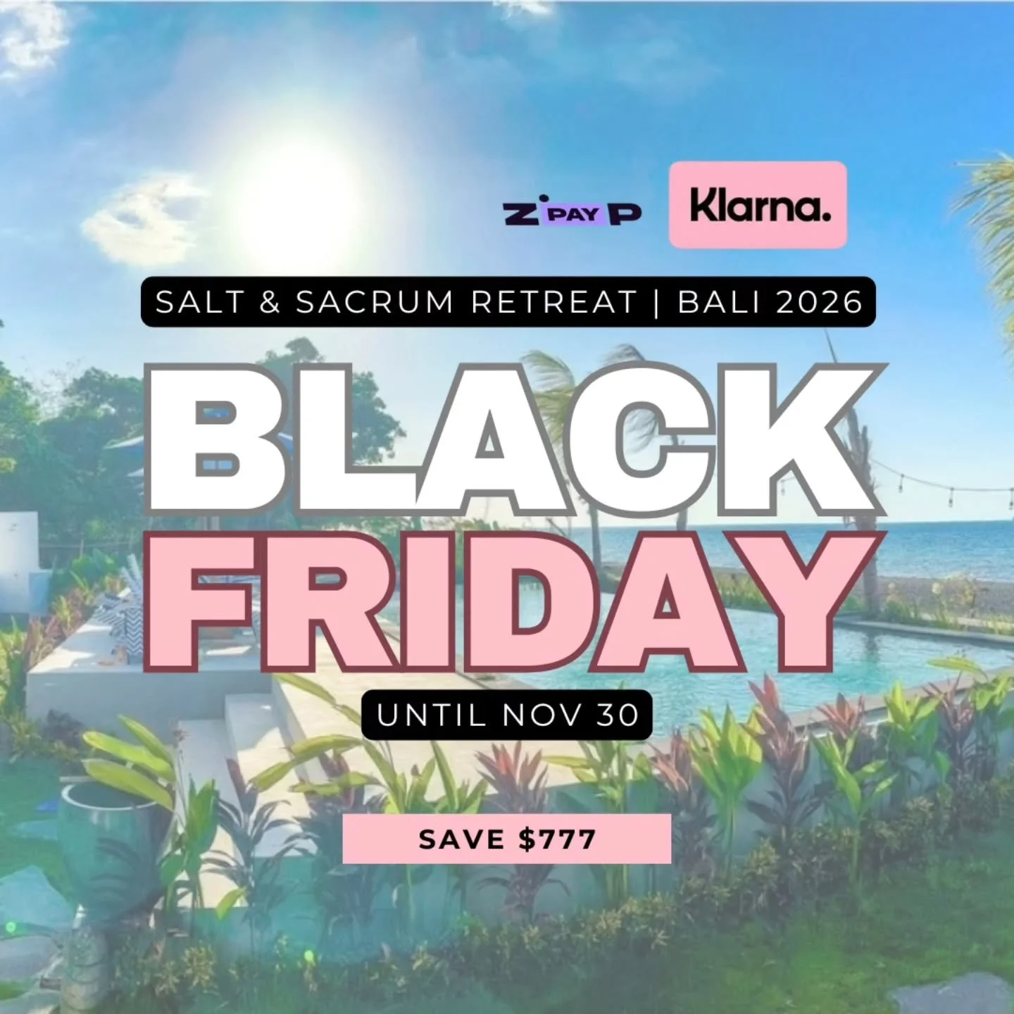 BLACK FRIDAY FLASH 💥
Your Year of YES just got a 700‑plus brighter.

4 Night Retreat in Bali | April 2026
Oceanfront luxury.
Womb &amp; yoni healing.
Sisterhood + sensual re‑awakening.

All for $2,222 AUD (instead of $2,999).⁣
Save $777 (that's your