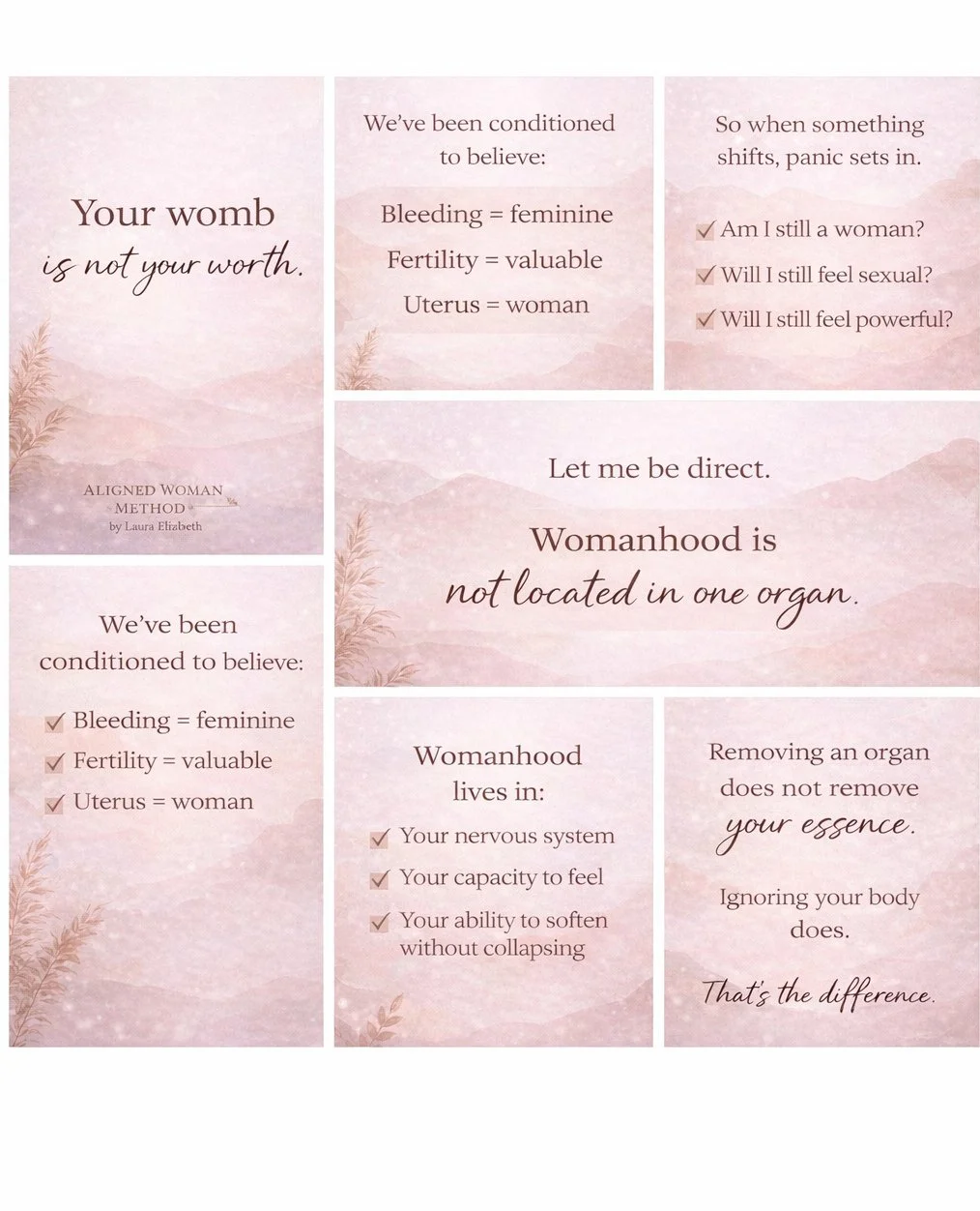 We&rsquo;ve been conditioned to equate:⁠
⁠
Bleeding = feminine⁠
 Fertility = valuable⁠
 Uterus = woman⁠
⁠
So when something shifts, panic sets in.⁠
⁠
Am I still a woman?⁠
Will I still feel sexual?⁠
Will I still feel powerful?⁠
⁠
Let me be direct.⁠
⁠
