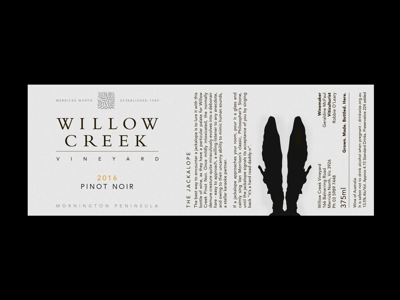 WCV Jackalope 375 Pinot Noir Label