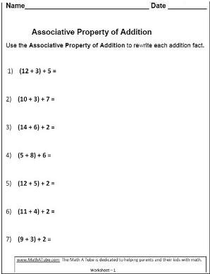 Properties of Addition Worksheets, Associative, Commutative