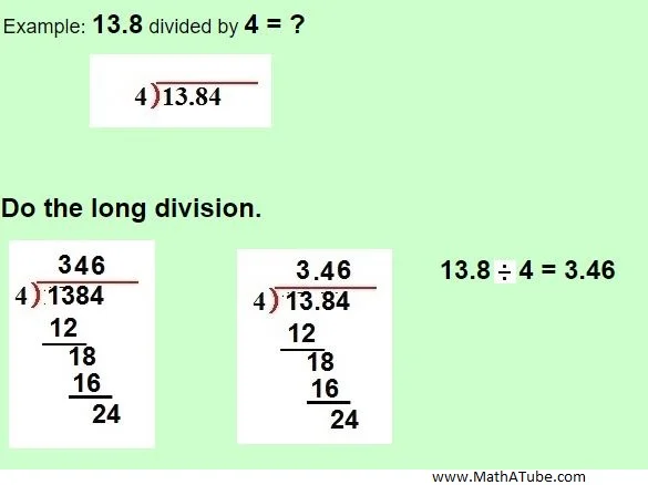 Dividing Decimals By Whole Numbers