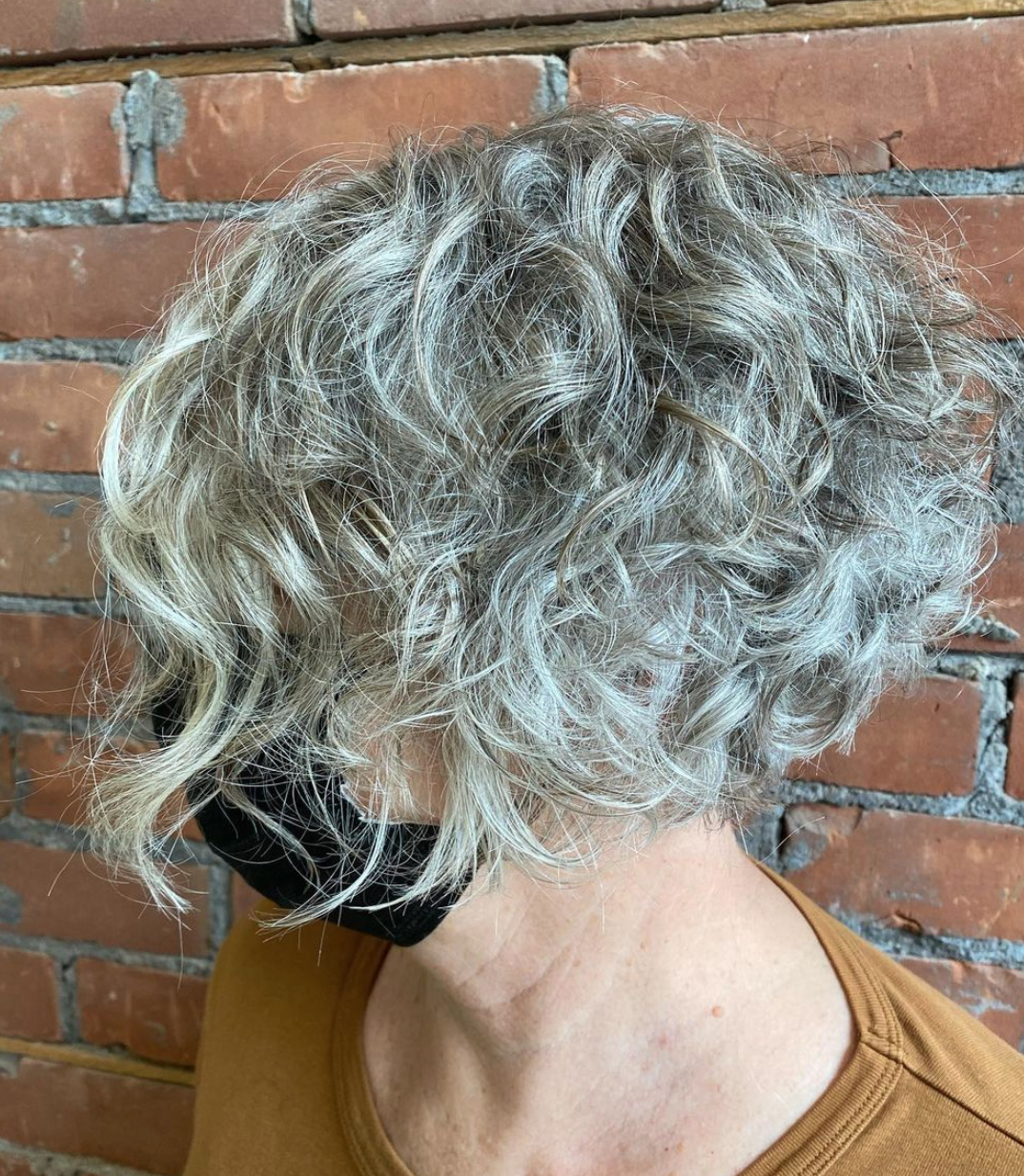 blonde grey curly bob