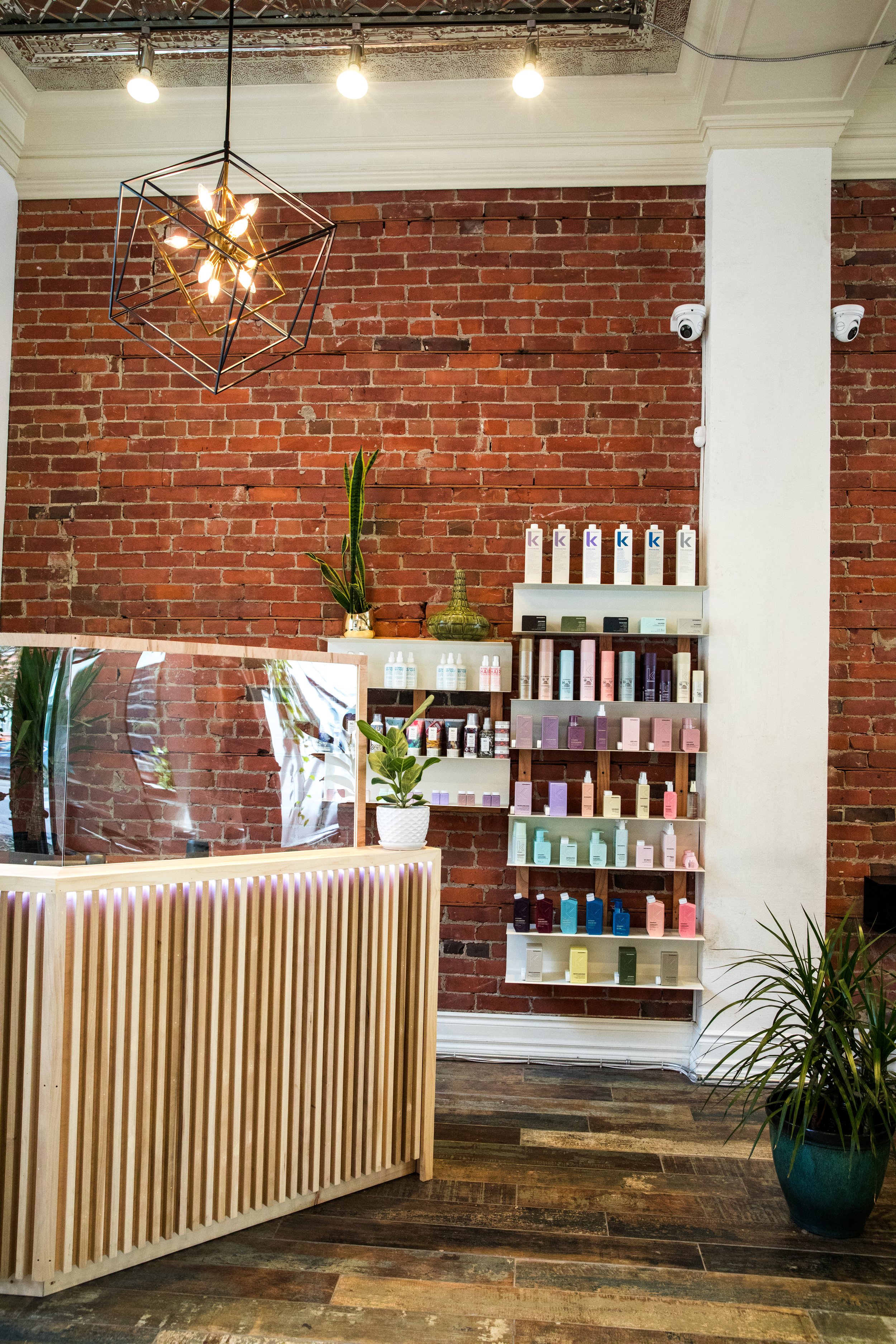 Hair products at the reception desk 