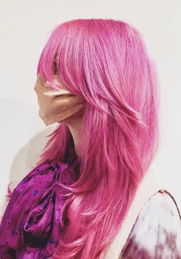 Long layered pink hair