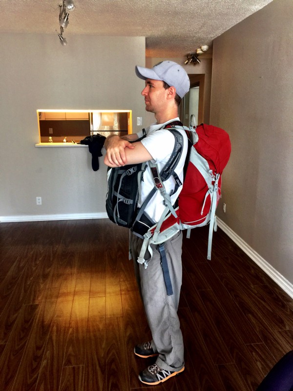 Our empty apartment before we left for the airport. Don’t I look completely different without the beard?