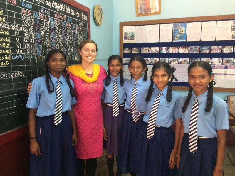 Audrey with young students after conducting a focus group session to help set up a menstrual hygiene workshop. Even to this day, it is a big taboo in some parts of India.