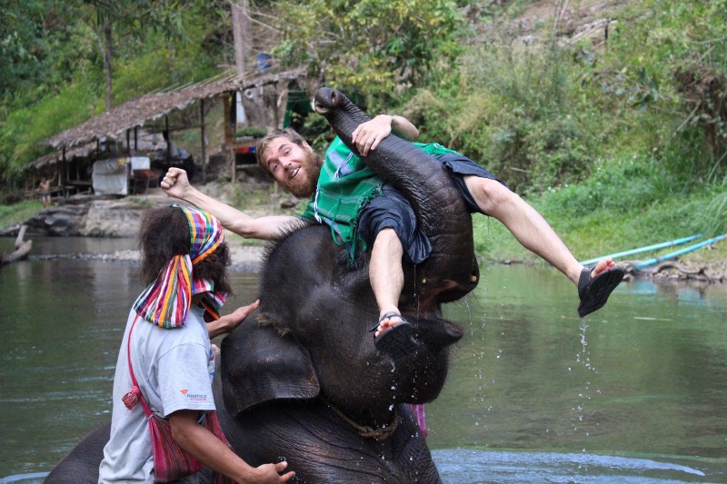 Washing, feeding and goofing around with elephants in Thailand. We paid extra to support an NGO that really cares for them.