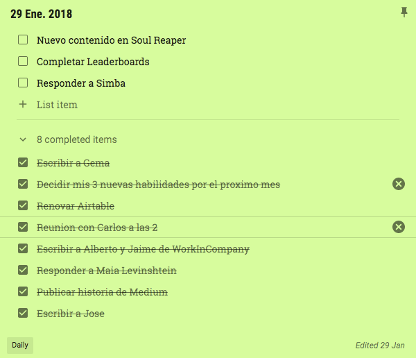 Pasted from my Google Keep notes. Sorry for the Spanish, but I’m learning it, so I’m writing it!