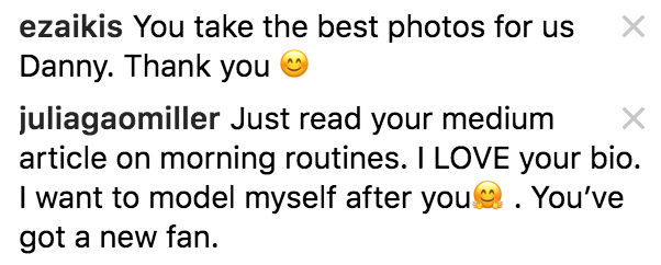 Comments on one my Instagram photos , by Erin Zaikis and Julia Gao Miller