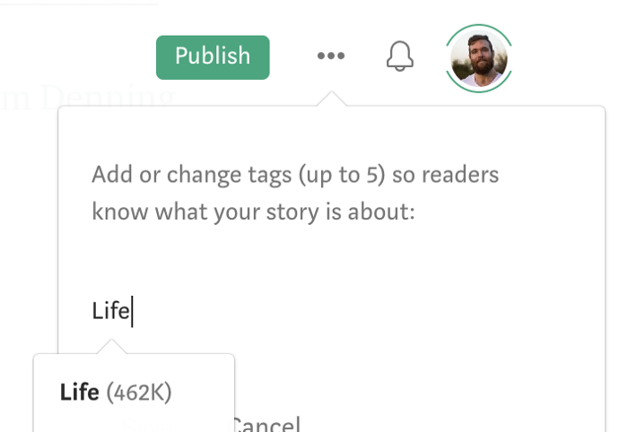 In this example, “Life” was used 462K times. It’s one of the top tags.