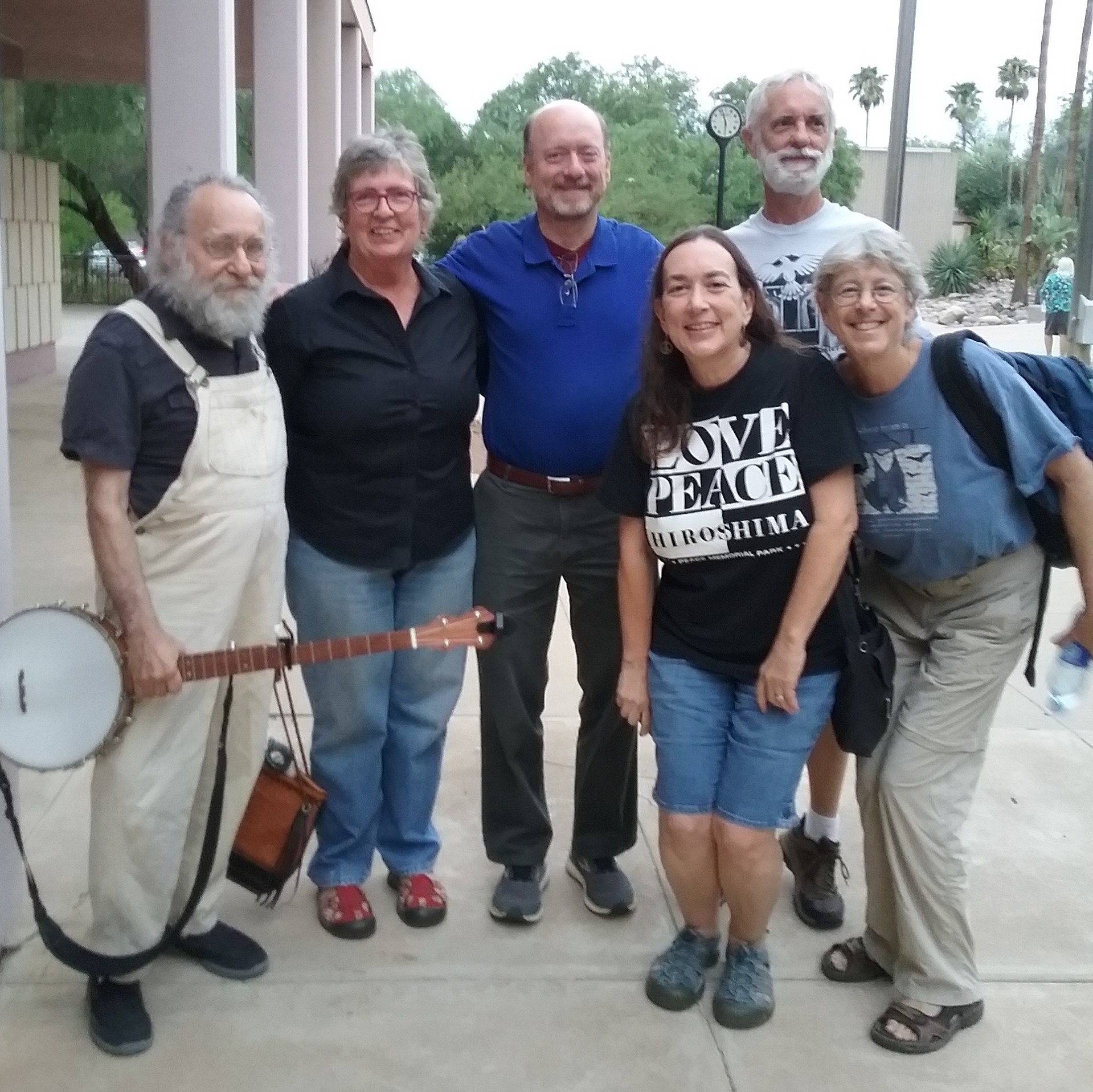 #banjoguy Ted Warmbrand, Kathy Altman and Russ Lowes of PSR-Arizona, Felice and Jack Cohen-Joppa from the Nuclear Resister, and Ivy Schwartz of PSR-Arizona