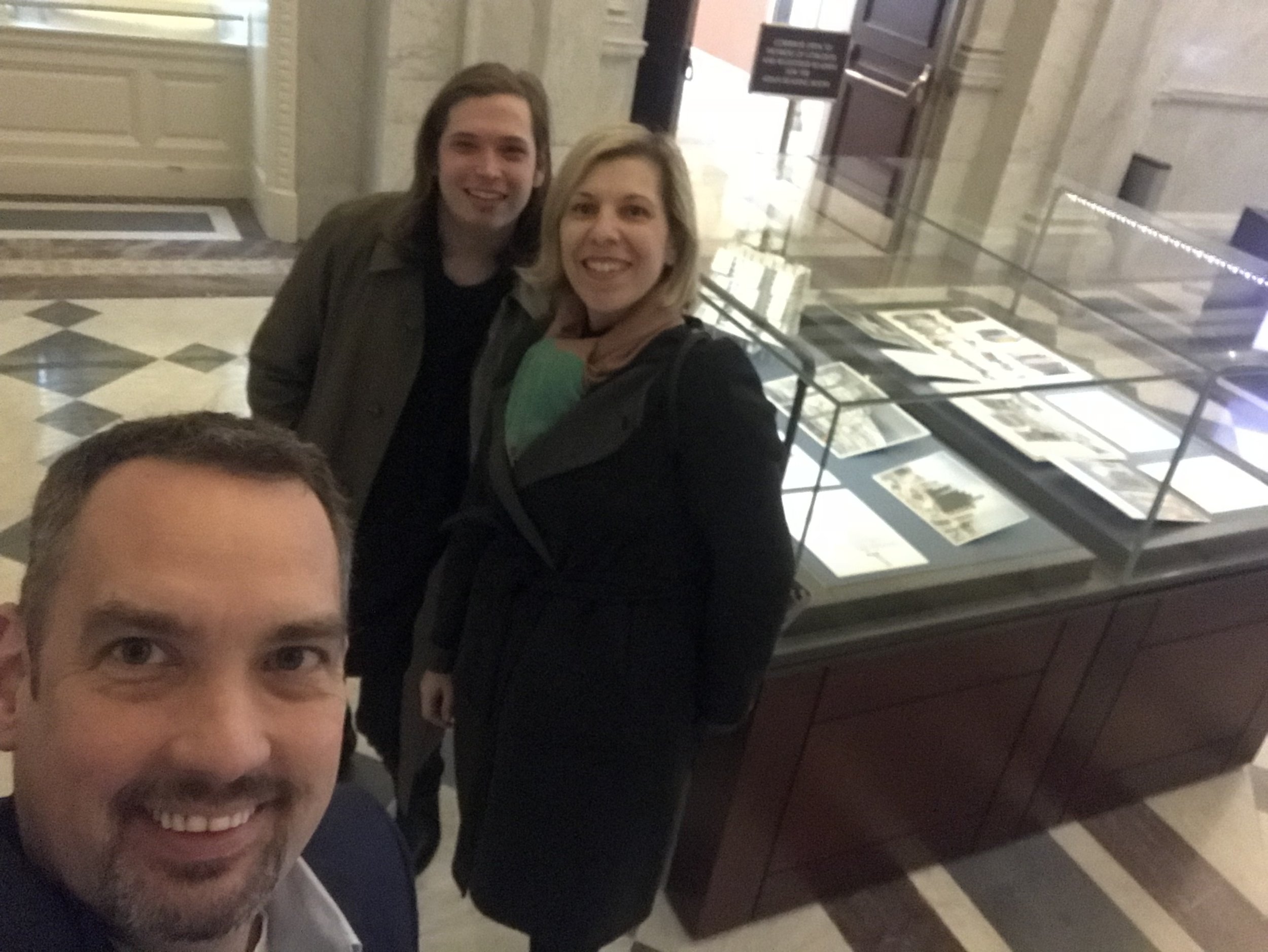 Kelvin Dickinson, President and Eduardo Alfonso, Exhibition Coordinator of the Paul Rudolph Heritage Foundation with Liz Waytkus, Executive Director of Docomomo US visiting the Paul Rudolph collection at the Library of Congress