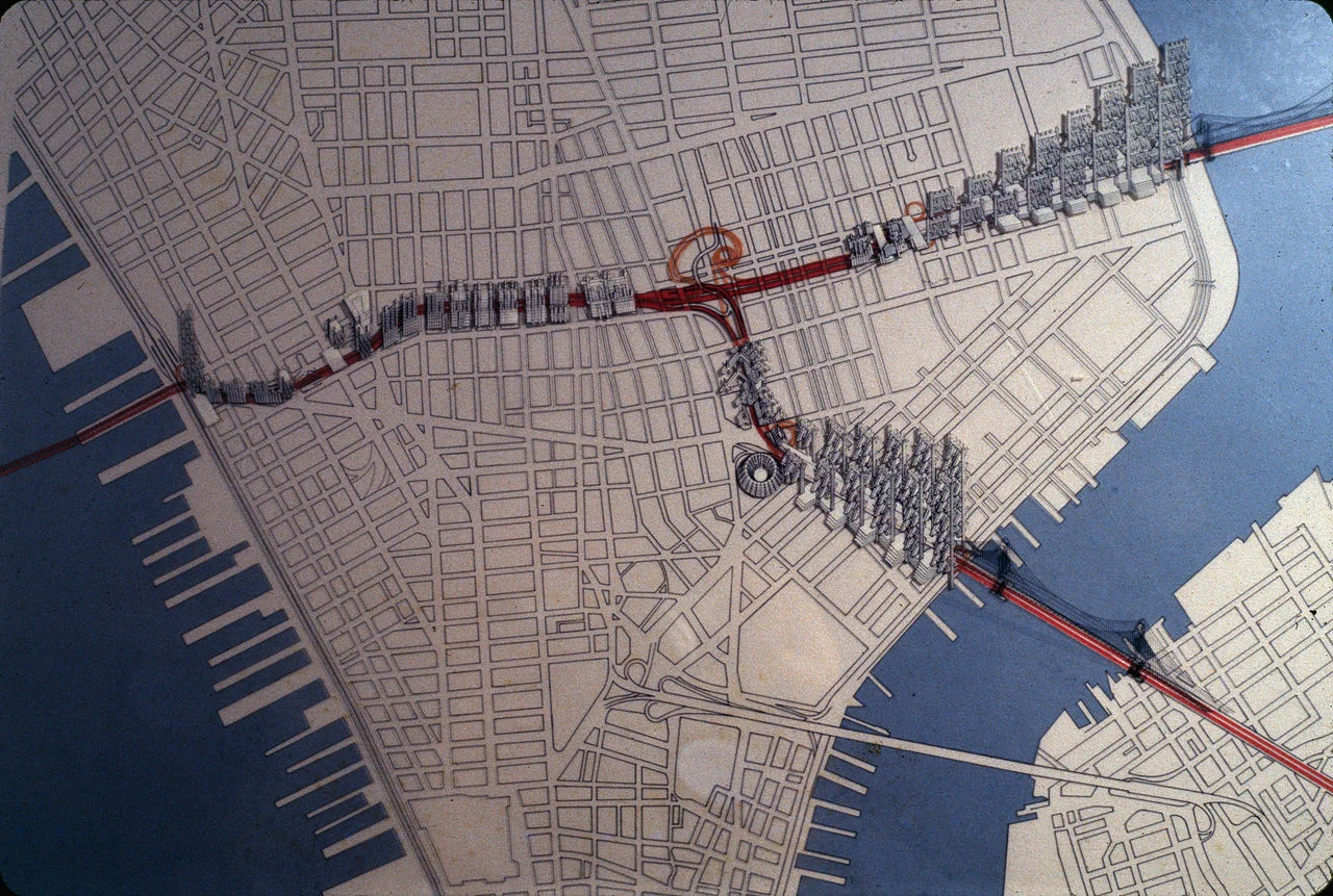 Rudolph’s proposal for the Lower Manhattan Expressway. Image: Paul Rudolph Heritage Foundation