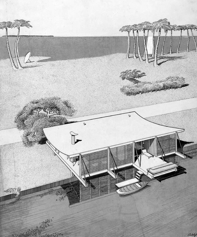 Paul Rudolph’s rendering of the exterior. Image: Paul Rudolph Heritage Foundation
