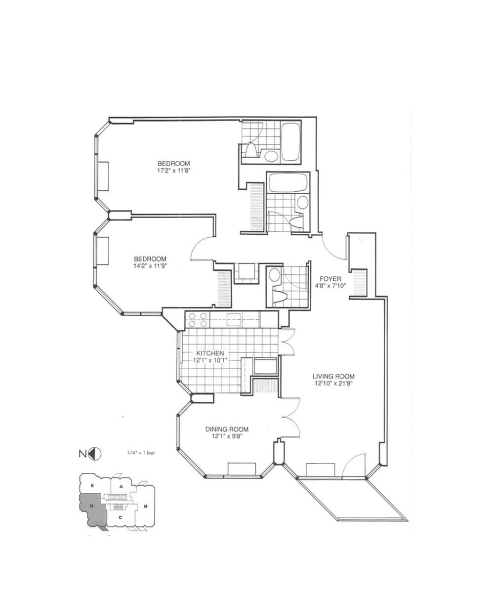 Floor plan showing the parallelogram shape of the balconies. Image: Douglas Elliman