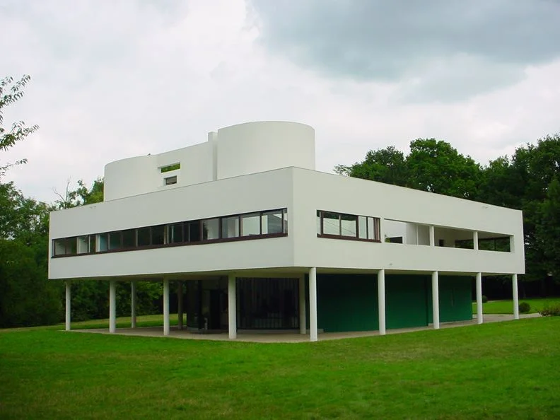 The Villa Savoye, in Poissy, on he outskirts of Paris. Design work was begun by Le Corbusier in 1928, and the building was completed in 1931. Source: Wikipedia