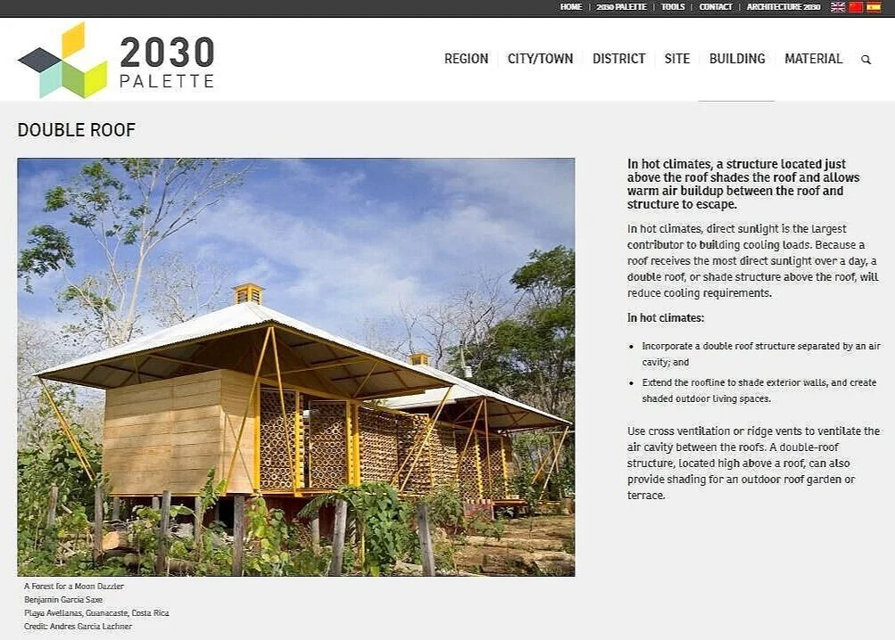 2030 Palette has a page on Double Roofs—and one of the structures they show is a project called “Forest for a Moon Dazzler,” by Benjamin Garcia, built in Costa Rica.