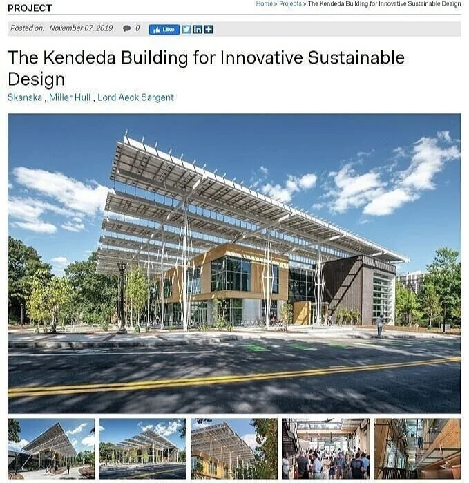 The Kendeda Building, at the Georgia Institute of Technology is shown on a screenshot in this page from Architect. The architects are Skanska , Miller Hull , Lord Aeck Sargent. A series of Double Roofs shelter the multi-storey building.