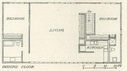 Paul Rudolph’s floor plan of the    upper (main volume) level    of the Biggs Residence, exhibiting his practical and gracious sense of planning.