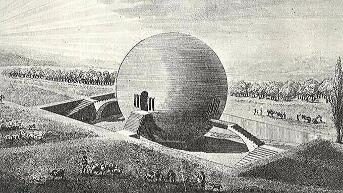 Claude-Nicolas Ledoux   ’s view of a spherical country house. He fully developed the design, including plans and sections.