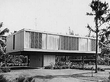 Paul Rudolph’s Biggs Residence    in Delray Beach, Florida. Here it is shown in a 1956 photograph, in a prime, just-completed condition, as Rudolph had conceived it. But decades of changes by subsequent owners marred Rudolph’s design—and those included insensitively installed air conditioning equipment, and visually obtrusive additions.    The intention:    New owners and their architect declared that they wanted to “Bring it back to the way it should look..” and “Bring it back to the original layout and then assess what their next step will be.”