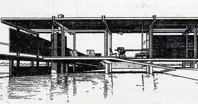 Perspective Rendering of the Finney Guest House in Siesta Key, Florida designed by Paul Rudolph in 1947. ⁠
⁠
For more, follow PaulRudolphInst⁠ on Instagram, Facebook, Twitter and Threads or go to our website at www.paulrudolph.institute⁠
⠀⁠
#architec