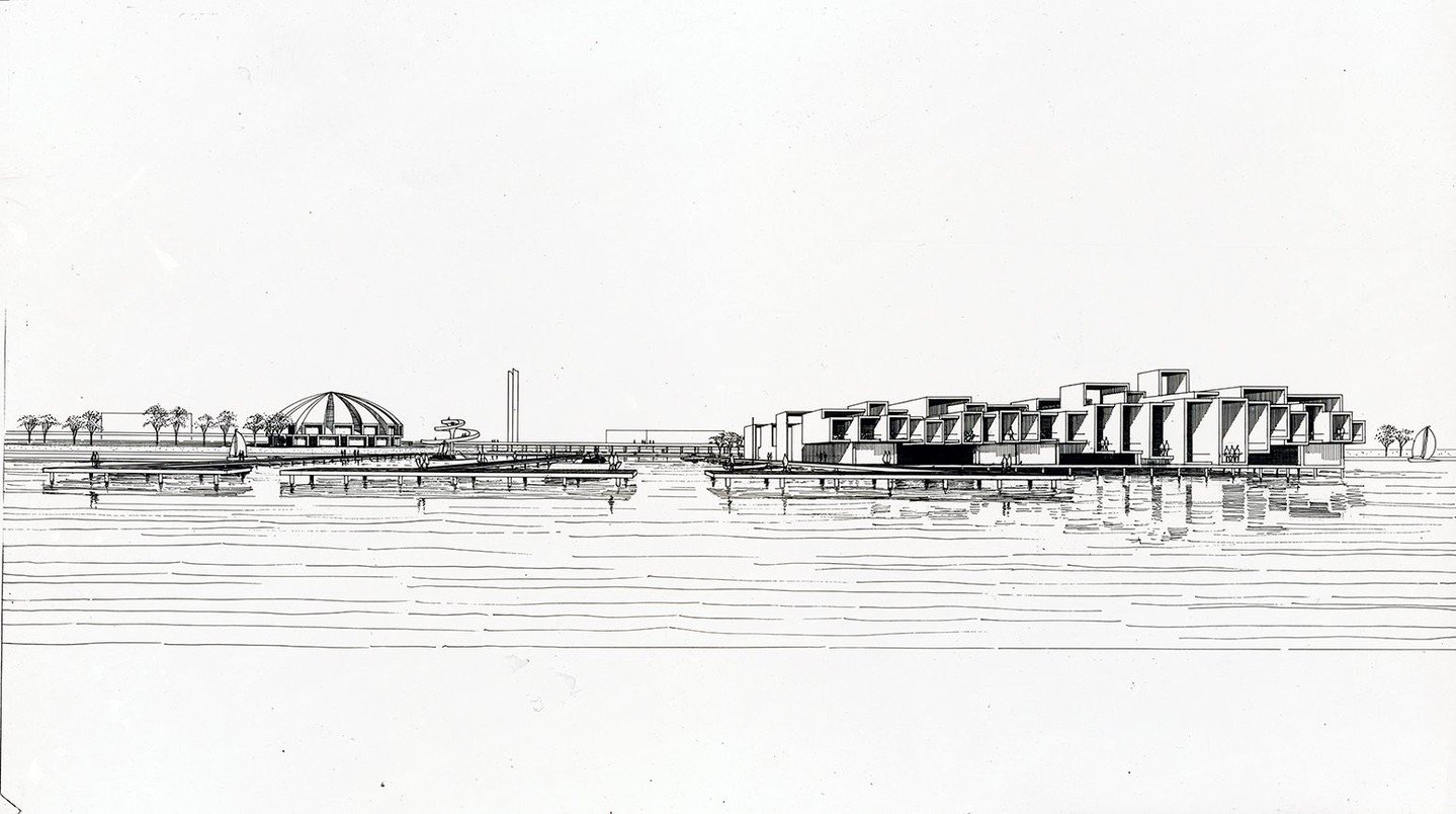 An unbuilt proposal for Holgate's Restaurant in Washington DC designed by Paul Rudolph in 1961. The existing Holgate&rsquo;s is one of the biggest seafood restaurants on the southwest waterfront of Washington D.C. for most of the 20th century.