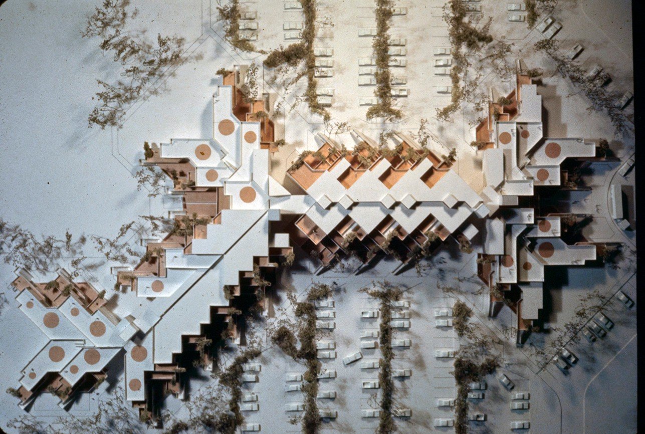Model of a housing project for Miami, Florida - an unbuilt project designed by Paul Rudolph in 1973. Commissioned by the Carol Housing Corporation, this was one of only five projects that Rudolph received in 1973.