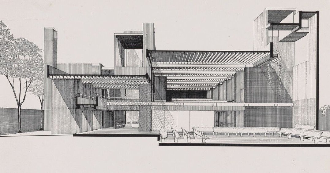The Christian Science Student Center at the University of Illinois was designed by Paul Rudolph in 1962. Because of its particular site - on a busy intersection and surrounded by campus buildings of varied sizes, styles and materials - the exterior o