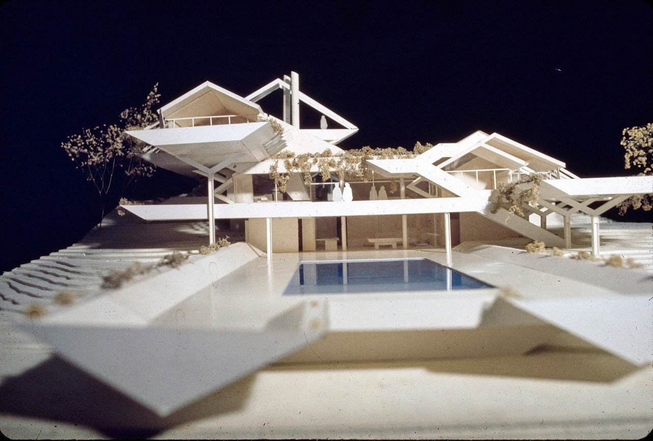 Presentation model of the Deane Residence in Great Neck, New York, designed by Paul Rudolph in 1969. The home takes five years to build and is featured in Architectural Record Houses of 1976.