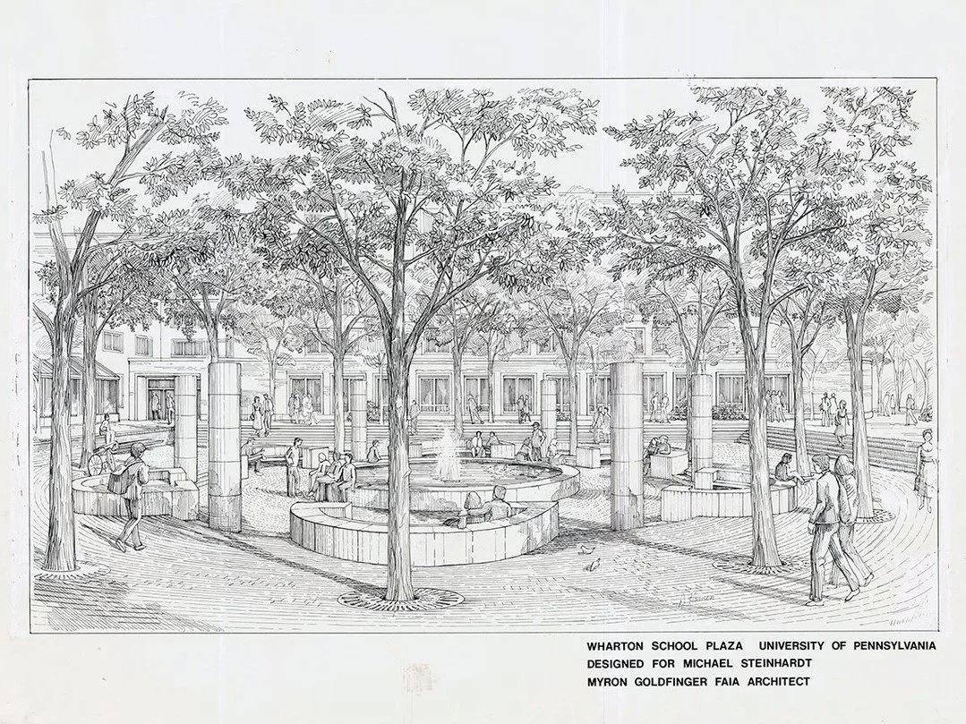 Drawings of Myron Goldfinger's design for the Wharton School Plaza in 1987.⁠
⁠
The project remains unbuilt.