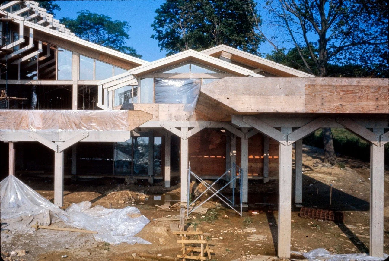 Construction Photo of the Deane Residence in Great Neck, New York, designed by Paul Rudolph in 1966.