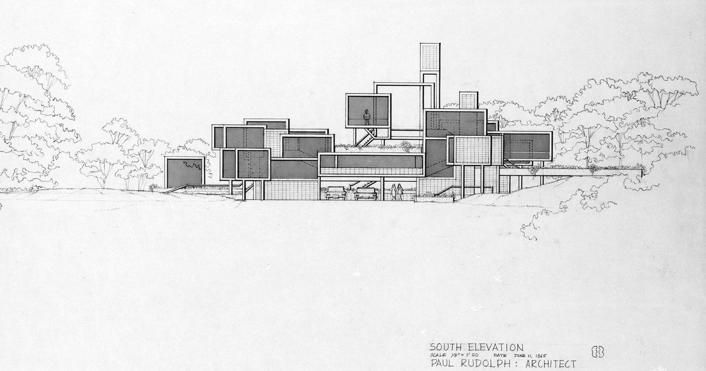 Rudolph's 1965 unbuilt design for the Callahan Residence in Birmingham, Alabama.⁠
⁠
&quot;Each space is handled as an independent volume with major openings toward the principal view, but with interconnections and interpenetrations of space in a mult
