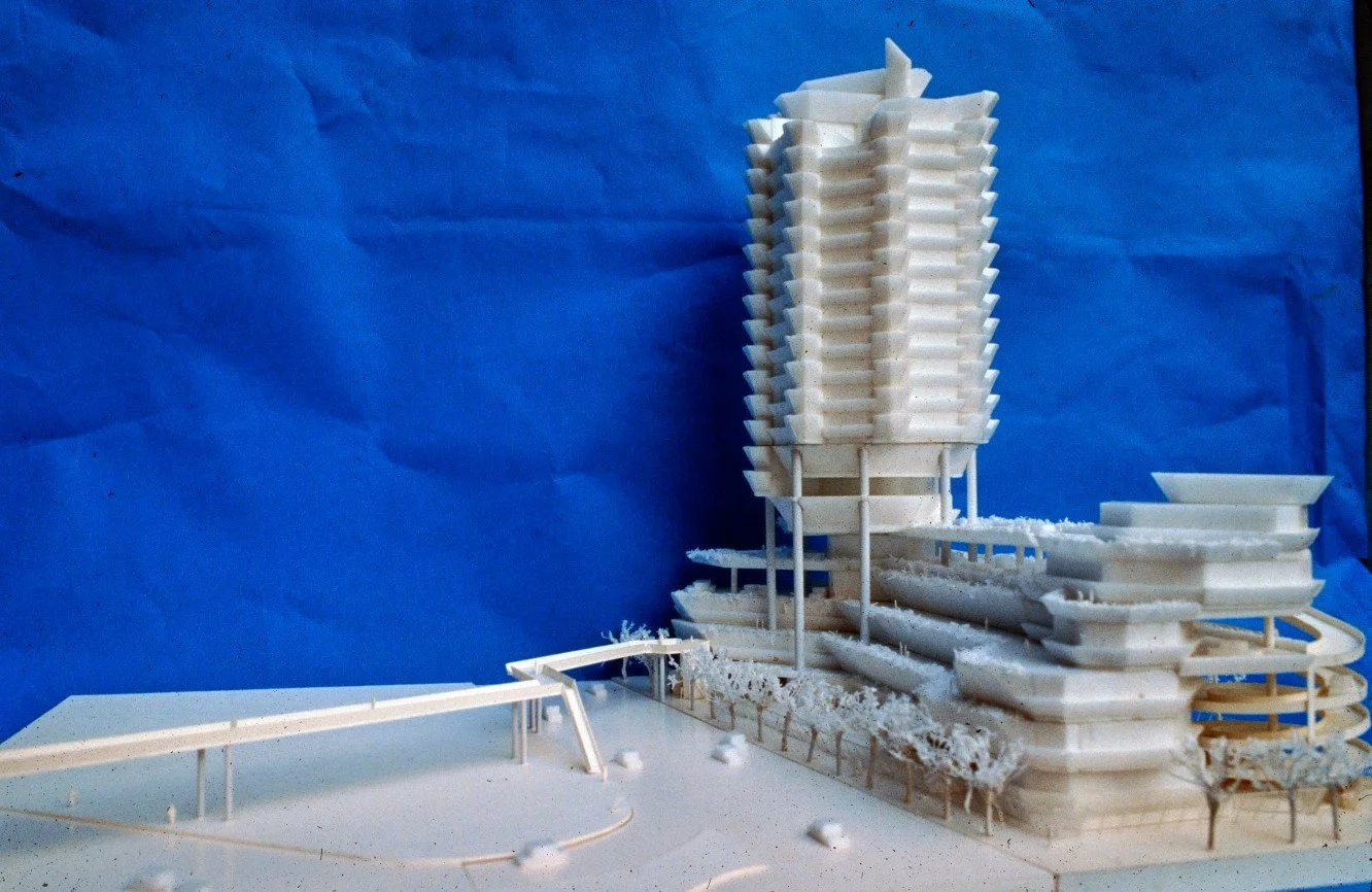The presentation model for the unbuilt Surabaya Hotel &amp; Office project, designed by Paul Rudolph in 1990 for Surabaya, Indonesia. ⁠
⁠
#paulrudolph
