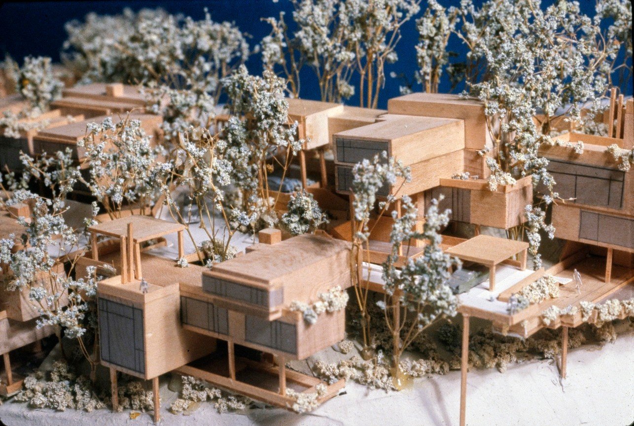 Presentation model for the Hong Kong Bungalows Project in Hong Kong, designed by Paul Rudolph in 1980. Although the project construction drawings were completed, the project is unbuilt due to the client deciding not to go ahead upon learning that Rud
