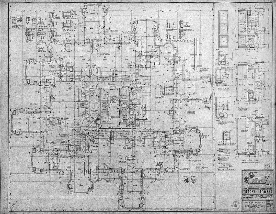 Construction plans and design drawings of the Tracey Towers in the Bronx, New York designed by Paul Rudolph in 1967. The two towers were the tallest in the Bronx until 1973 when they were surpassed by River Park Towers. ⁠
⁠
Located on Mosholu Parkway