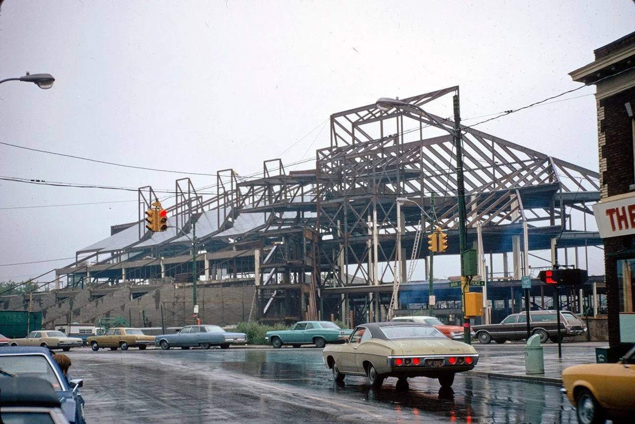 Construction photos of the Niagara Falls Public Library in Niagara Falls, New York, designed by Paul Rudolph in 1969. A survey in 2011 determined the building in need of repairs for foundation issues such as floor heaving. However, local economic con