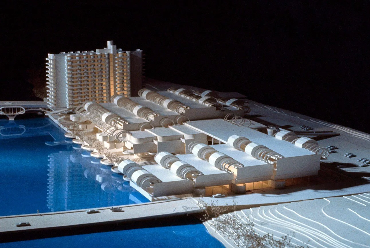 The presentation model for the final scheme of the unbuilt Rockford Civic Center designed by Paul Rudolph in 1970. In October of 1976, the design team of Larson &amp; Darby, Inc. and Orput Architects were selected to finally design the city center in