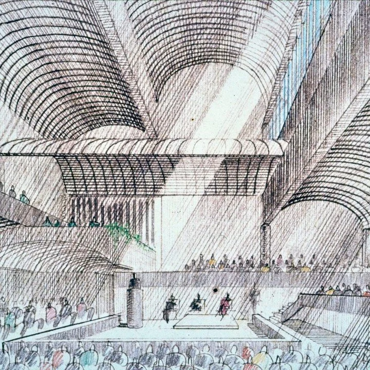 From rendering to reality: Paul Rudolph&rsquo;s William R. Cannon Chapel for Emory University in Atlanta, Georgia. Ground was broken on August 30, 1979, and the chapel was dedicated on September 30, 1981.

#paulrudolph #architecture