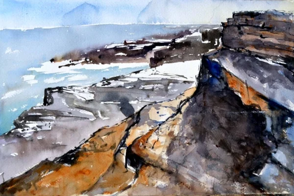 Bahar ic-Caghaq White rock Malta Sarah Calleja Watercolour plein air