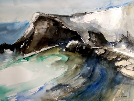 Ghar Lapsi cave Zurrieq qrendi Maltese artist  Sarah Calleja Watercolour plein air